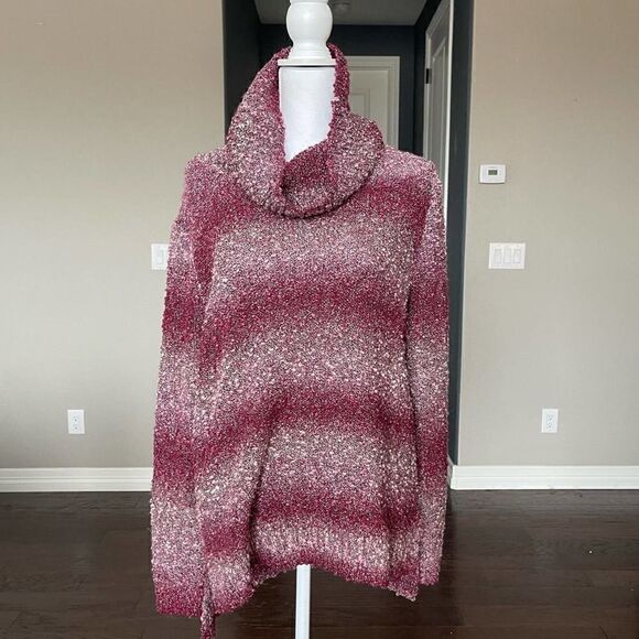 Shimmer Purple Maroon Silver Stretchy cowl turtle neck sweater - Picture 1 of 5